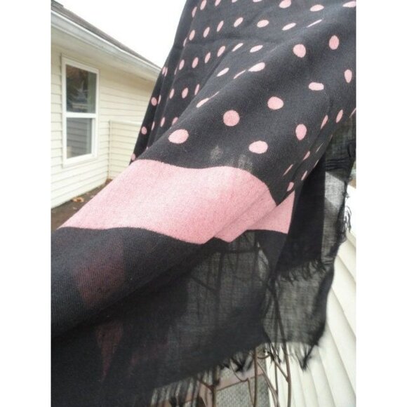 1970s VALENTINO COUTURE Scarf Wrap Cashmere Silk Black Mauve Polka Dots Italy - Picture 6 of 7